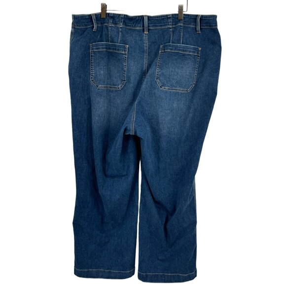 talbots Women's Blue Denim wide leg sailor jeans pants Pockets 24W plus stretch - Picture 4 of 9